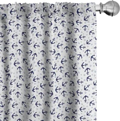 Obrázok produktu pre ABAKUHAUS Závesy, záclony, tmavomodré ikony s kruhmi Klasická letná dovolenka s námornou tematikou, 2 kusy 75 x 225 cm, tmavomodrá, svetlomodrá, sivá