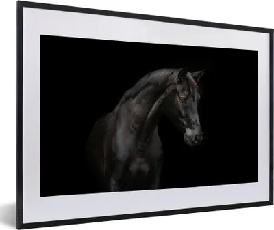 Produktbild von MuchoWow® Gerahmtes Poster Pferd - Tiere - Schwarz - Porträt 60x40 cm - Poster mit Schwarzem Bilderrahmen Wandposter Rahmen Foto Bilder - Schlafzimmer - Plakat in Rahmen - Drucken