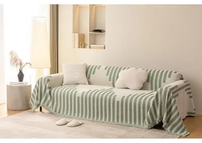 Produktbild von Sofaüberwurf Chenille Karomuster Zypressengrün 180 x 340 cm