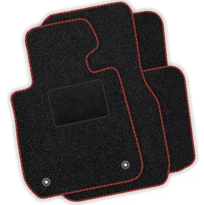 Imagen del producto de Alfombrillas para coche moto-MOLTICO, compatibles con Tesla S (2012-2021), modelo anterior a la actualización - Juego de 4 piezas - Alfombrillas negras con costuras decorativas rojas
