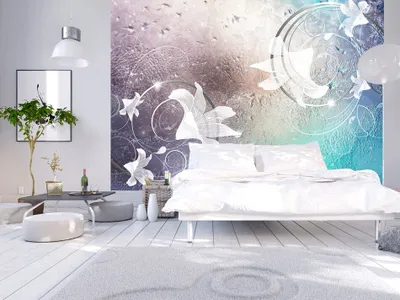 Produktbild von Vlies Fototapete Blumen Lilien 400x280 cm Tapeten Wandtapete XXL Abstrakt Ornament blau b-A-0254-a-b