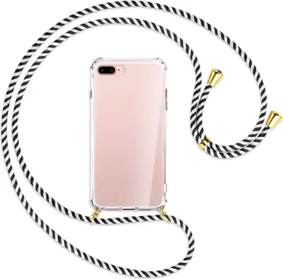 Produktbild von Handykette Backcover-Schutzhülle mit Band (Metall goldfarben) für Apple iPhone 7 Plus / 8 Plus - schwarz/weiß gestreift