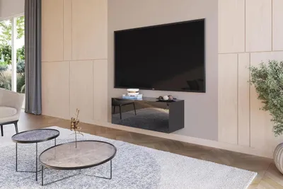 Produktbild von Wohnwand Schwarz Full Hochglanz TV Lowboard 90 cm Hängeschrank TV Board Hängend Schrank Fernsehschrank TV Bank Wohnzimmer Möbel Modern Wandschrank