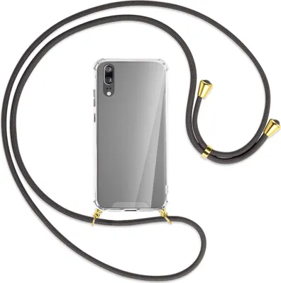 Produktbild von Handykette Backcover-Schutzhülle mit Band (Metall goldfarben) für Huawei P20 - dunkelgrau