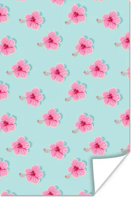 Produktbild von MuchoWow® Poster Sommerlich - Blumen - Rosa - Blau 40x60 cm - Plakate für die Wand - Poster Babyzimmer