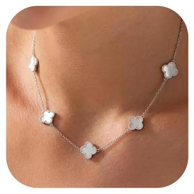 Produktbild von HARJJME Kette Gold Silber 925 Damen 14K Vergoldet Halskette Damen Kleeblatt Herz