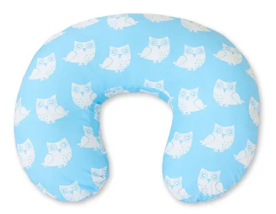 Image de Coussin d'allaitement ergonomique en forme de haricot avec hiboux bleus