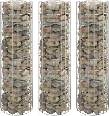Produktbild von vidaXL Gabionové vyvýšené záhony 3 ks. Okrúhly pozinkovaný oceľový Ø30x100 cm