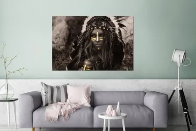 Produktbild von MuchoWow Wanddekoration Metall Metallbild Wandkunst 120x80 cm Frau - Indianerkleid - Gold MuchoWow Aluminium Gemälde - Alu Bild