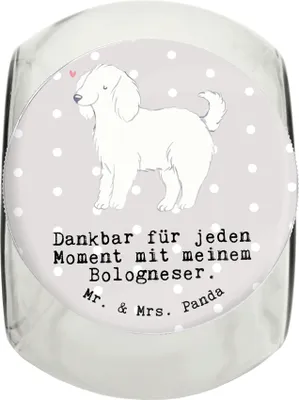 Produktbild von Mr. & Mrs. Panda Dose Bologneser Moment L 870ml - Grau Pastell - Geschenk, Glasdose, Bonbonglas, schraubglas, Vorratsbehälter, Keksdose