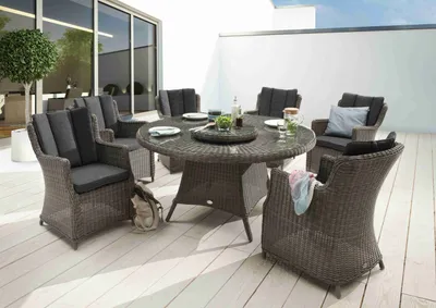 Produktbild von Destiny Sitzgruppe LUNA 6 Sessel + Tisch Ø150x75cm + Drehteller, vintage grau