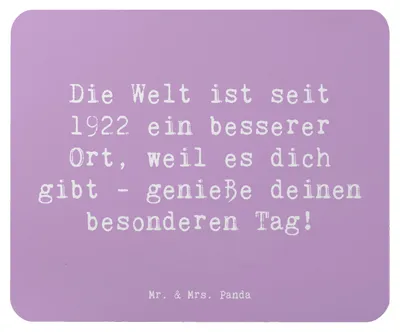 Produktbild von Mr. & Mrs. Panda Mouse Pad Spruch 1922 Geburtstag - Lavendeltraum - Geschenk, Geburtstagsgeschenk, pc mousepad, Happy Birthday, Geburtsjahr, Andenken, Retro-Geschenk
