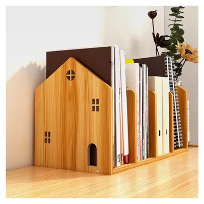 Produktbild von Dekorativer Holz Bücherregal Organizer im Hausdesign, 40,5 x 19,5 x 23 cm, Desktop Aufbewahrung für Bücher, Zeitschriften, Dokumente