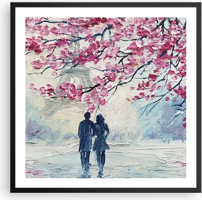 Produktbild von Gerahmtes Poster - Schwarzer Rahmen - Paar Paris Baum - 60x60 cm - Wand Bild - Wanddeko - Wandbilder - Kunstposter - Wandposter - Bilderrahmen - Bilder - Kunstdruck - Wandbild - P2BAC60x60-4211