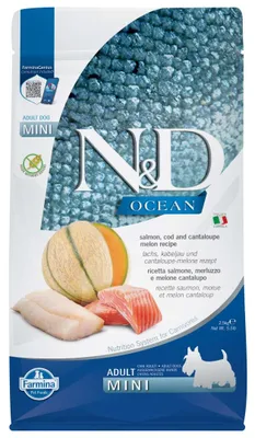 Zdjęcie produktu dla Farmina N&D Dog Ocean Adult Mini 2,5kg Sucha Karma Dla Dorosłych Psów Małych Ras Z Łososiem Dorszem I Melonem