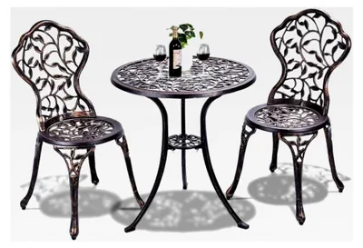 Produktbild von 3-teiliges Bistroset, Ø60cm Bistrotisch mit 2 Stühlen, Gartenset für Balkon und Terrasse aus Aluminiumguss