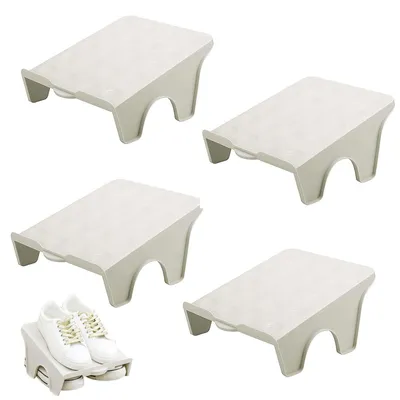 Schuhregal-Organizer, 4 Stück, stapelbar, rutschfest, grau