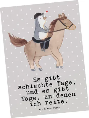 Produktbild von Mr. & Mrs. Panda Ansichtskarte Pferd Reiten - Grau Pastell - Geschenk, Postkarte, Reitverein, Kunstkarten, Postkarten, Ansichtskarten, Reitstall, Reitsport, Pferde