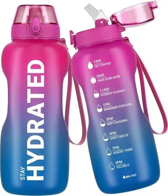 Produktbild von Famanu Trinkflasche 2 Liter mit Strohhalm und Zeitmarkierungen - BPA-frei