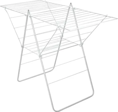 A white metal drying rack on a white background.
