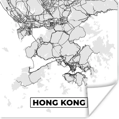 Produktbild von MuchoWow® Poster Hongkong - Stadtplan - Schwarz und weiß - Karte 100x100 cm - Babyzimmer