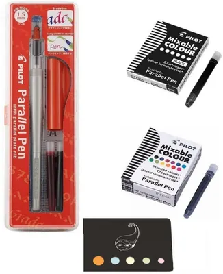Kalligrafie-Set: Pilot Parallel Pen 1,5 mm + Tintenpatronen + Lineal