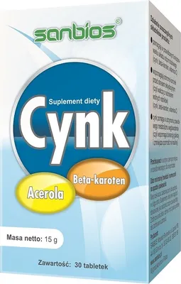 Obrázok produktu pre SANBIOS Zinok + Acerola a betakarotén 30 tabliet.