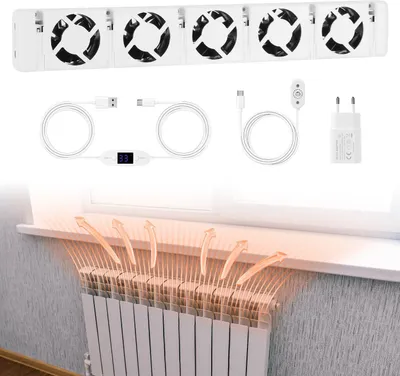 Produktbild von Jayseuw Heizkörperverstärker-Einzelstück Fünf Windlöcher -Temperature adjustable Geeignet für eine Länge von 70-100 cm Radiator-ventilator
