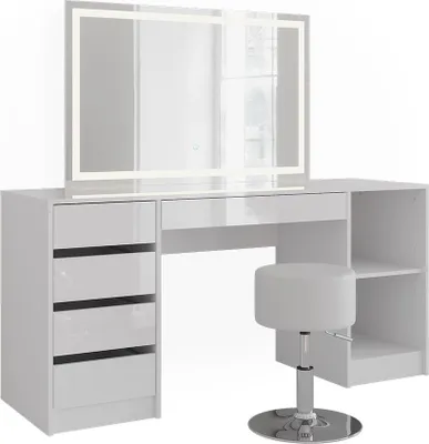 Obrázek produktu pro Toaletní stolek Vicco Sherry Bílá/bílý vysoký lesk 158.2 cm s LED zrcadlem a stoličkou, Model 57654