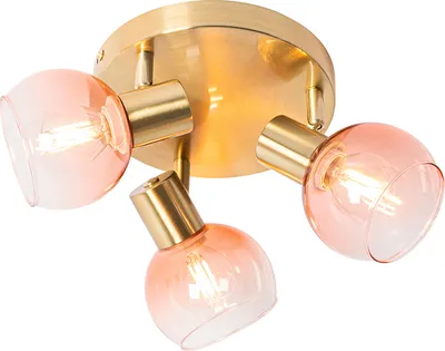 Produktbild von QAZQA - Art Deco Art-Deco-Deckenstrahler Gold I Messing mit rosa Glas 3-flammig Spotbalken-flammig - Vidro I Wohnzimmer I Schlafzimmer - Stahl Rund - LED geeignet E14