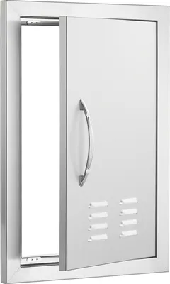 Produktbild von SucceBuy BBQ-Zugangstür, 356 x 508 mm, einzelne Außenküchentür. Unterputzmontage aus Edelstahl. Vertikale Wandmontage mit Griff und Belüftungsöffnungen für Grillinsel und Grillstation