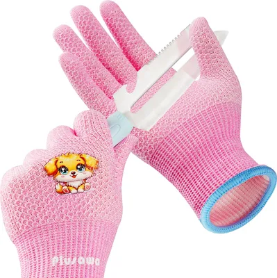 Obrázek produktu pro Plusawa 2 páry dětských zahradnických rukavic pro děti od 3 do 12 let, zahradnické rukavice potažené eko-latexem, prodyšné neklouzavé dětské rukavice s ochranou proti proříznutí pro dívky a chlapce - S