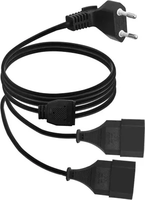 Image de Câble adaptateur double pour deux appareils - Longueur : 2 mètres - Couleur : noir - Alimentation électrique européenne - Prise de courant plate - Câble d'extension