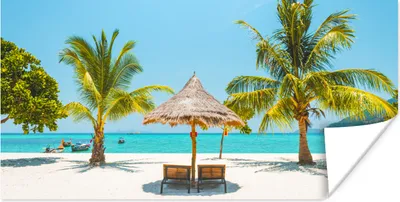 Produktbild von MuchoWow® Poster Strand mit Palmen und Strandkörben 40x20 cm - Poster für die Wand - Poster Schlafzimmer