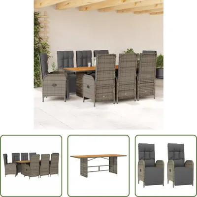 Produktbild von The Living Store 9-tlg. Garten-Essgruppe mit Kissen Grau Poly Rattan