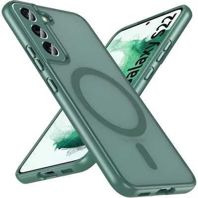 Productafbeelding van Magnetische telefoonhoesje voor de Samsung Galaxy S22 5G, compatibel met MagSafe, militaire bescherming, schokbestendig, krasbestendig, matgroen