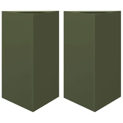 Produktbild von vidaXL Pflanzkübel 2 Stk. Olivgrün Dreieckig 50x43x75 cm Stahl