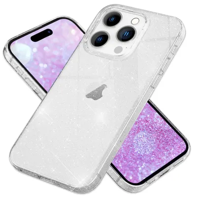 Immagine prodotto di Custodia glitterata NALIA per iPhone 16 Pro Max – Custodia in silicone scintillante – DAZZLIN (trasparente e resistente agli urti) – Marchio di Berlino Trasparente