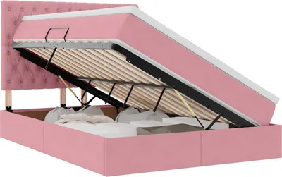 Immagine prodotto di Letto con contenitore e materasso Rosa 140 x 190 cm Velluto