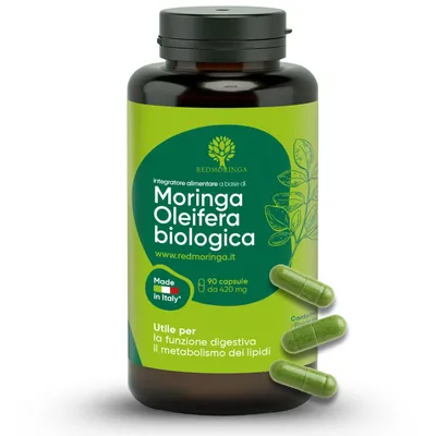 Produktbild von RedMoringa Moringa Kapseln Hochdosiert - 90 Vegane Kapseln für 2 Monate Vorrat - Unterstützt den Stoffwechsel, Entzündungshemmung -  Superfood aus IT