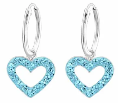 Produktbild von Kinder Creolen Silber Ohrringe „Kristall Herz“ Blau