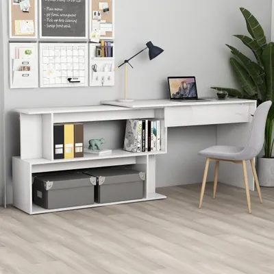 Imagen del producto de Escritorio Living Store, color blanco brillante, dimensiones 200x50x76 cm, fabricado en material de madera