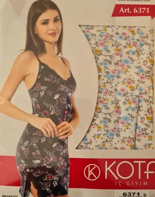 Produktbild von Damen Nachthemd Tunika Pyjama Schlafanzug Weiß L-XL mit Muster K-64
