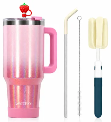 Thermobeker 1,2 l, doppelwandig, Edelstahl, Rot, mit Griff & Strohhalm