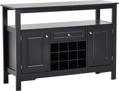 Produktbild von BELIANI Sideboard mit Weinregal Schwarz mit Türen Elegant Vitrine Weinschrank Aufbewahrung Stauraum Wohnzimmer Küche Flur