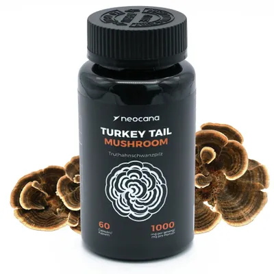Produktbild von Neocana Turkey Tail Pilz Kapseln 60 Stück Truthahnschwanzpilz Extrakt Trametes versicolor 35-Prozent Polysaccharide Turkey Tail Mushroom