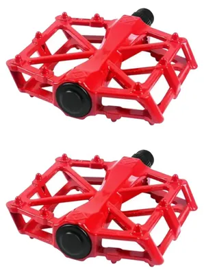 Image de Pédales de vélo de montagne en alliage d'aluminium, conception creuse stable, légères, haute résistance, jeu de pédales larges pour vélo de route, rouge