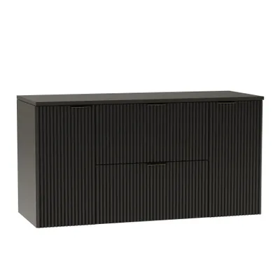 Zdjęcie produktu dla WENA Szafka pod umywalkę z 2 drzwiami i 2 szufladami 120 cm, ryflowane fronty, metalowe uchwyty w kolorze złotym (kolor: czarny)