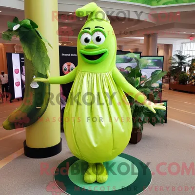 Immagine prodotto di Personaggio mascotte REDBROKOLY di una baa verde lime vestita con abito da sera e braccialetti
