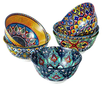 Produktbild von Müslischalen aus Porzellan, große Schalen für Müsli, Suppe, Salat und Nudeln, 6er Set - Bohemian Stil